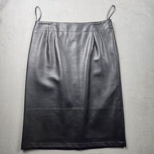 George Black Faux Leather Pencil Skirt Womens Size 10 High Waisted Midi Lined